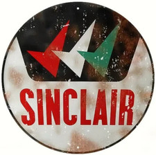 SINCLAIR 3 TRIPLE CHECK 8" ROUND DISTRESSED LOOK ALUMINUM SIGN GAS STATION OIL