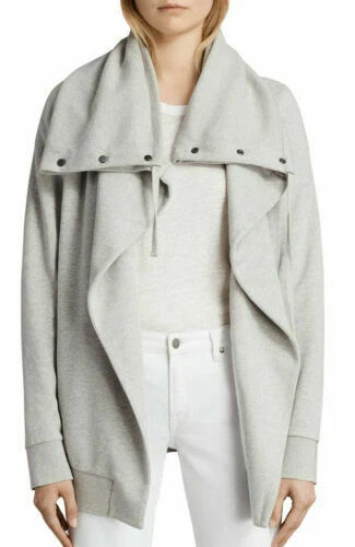 ALL SAINTS Brooke Sweatshirt Knit Jacket Salmon Grey S