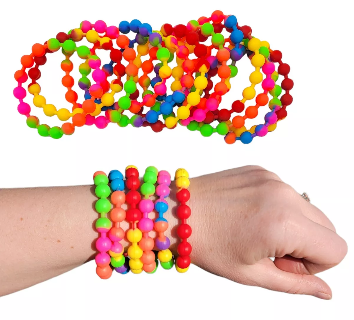 Colorful Rainbow Stretchy Rubber Bracelets (8) Great Kids and Adults (12  Pack)