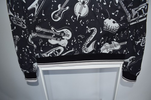 DOLCE & GABBANA Black Instrument Hoodie Music Print Cotton / Silk Men's Size 54 - Picture 4 of 13