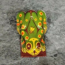 Vintage Tin Frog Clicker Noisemaker with Fly Toy Spotted Green 60s to 70s