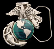 RG20105 NOS VINTAGE 1995  USMC  MARINES ANCHOR GLOBE LOGO PEWTER BUCKLE