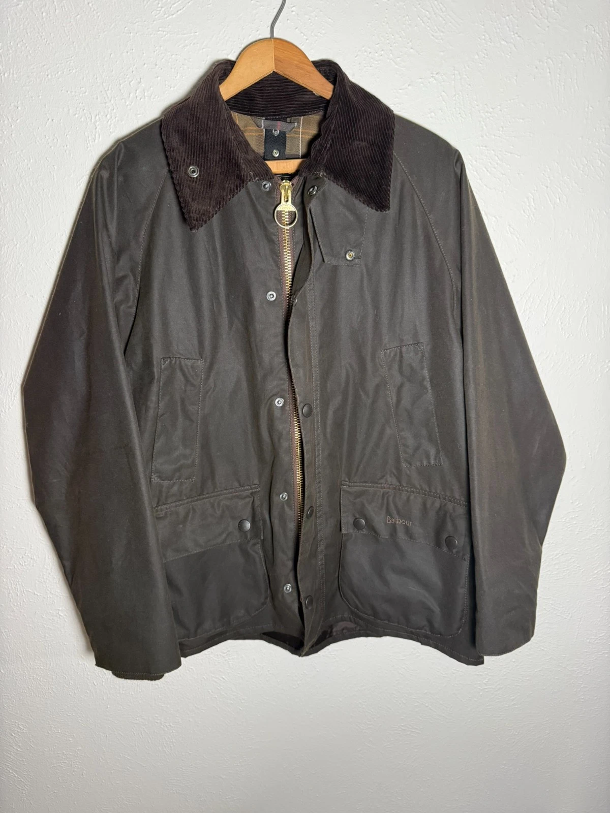 Barbour Classic Bedale Waxed Jacket Olive Men's 40 Made in England Worn Once - product detail image 10