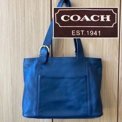 COACH 4155 Vintage Tote Handbag Ziplock Leather Blue Silver
