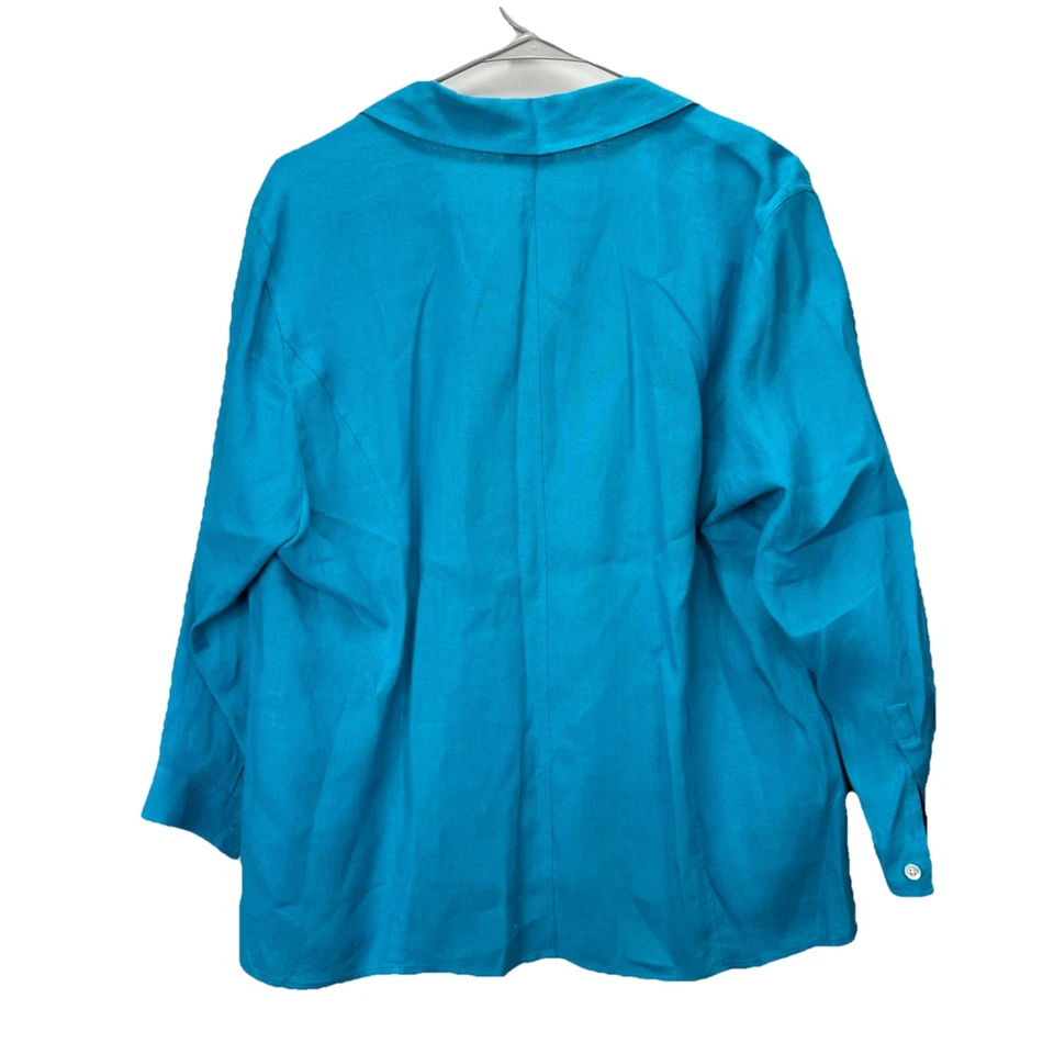 Рубашка Talbots бирюзовая льняная на пуговицах рукав 3/4 размер 16 Вт - Изображение 4 из 4