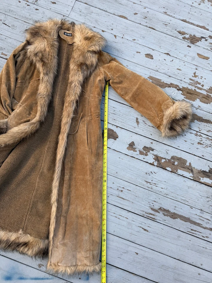 Abrigo largo ICONIC XOXO grande Penny Lane gamuza ribete de piel sintética Y2K años 90 Foto 2 de 4