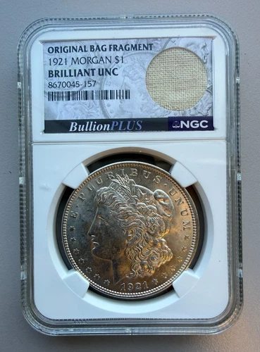 1921 Morgan Silver Dollar NGC BU Original Bag Fragment BullionPLUS Blast White
