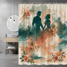 Romantic Couple Floral Shower Curtain, Abstract Watercolor Art