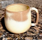 NICE! Vintage Frankoma Large Cream Tan Pottery Mug, Cup, Woodland Moss Glaze.