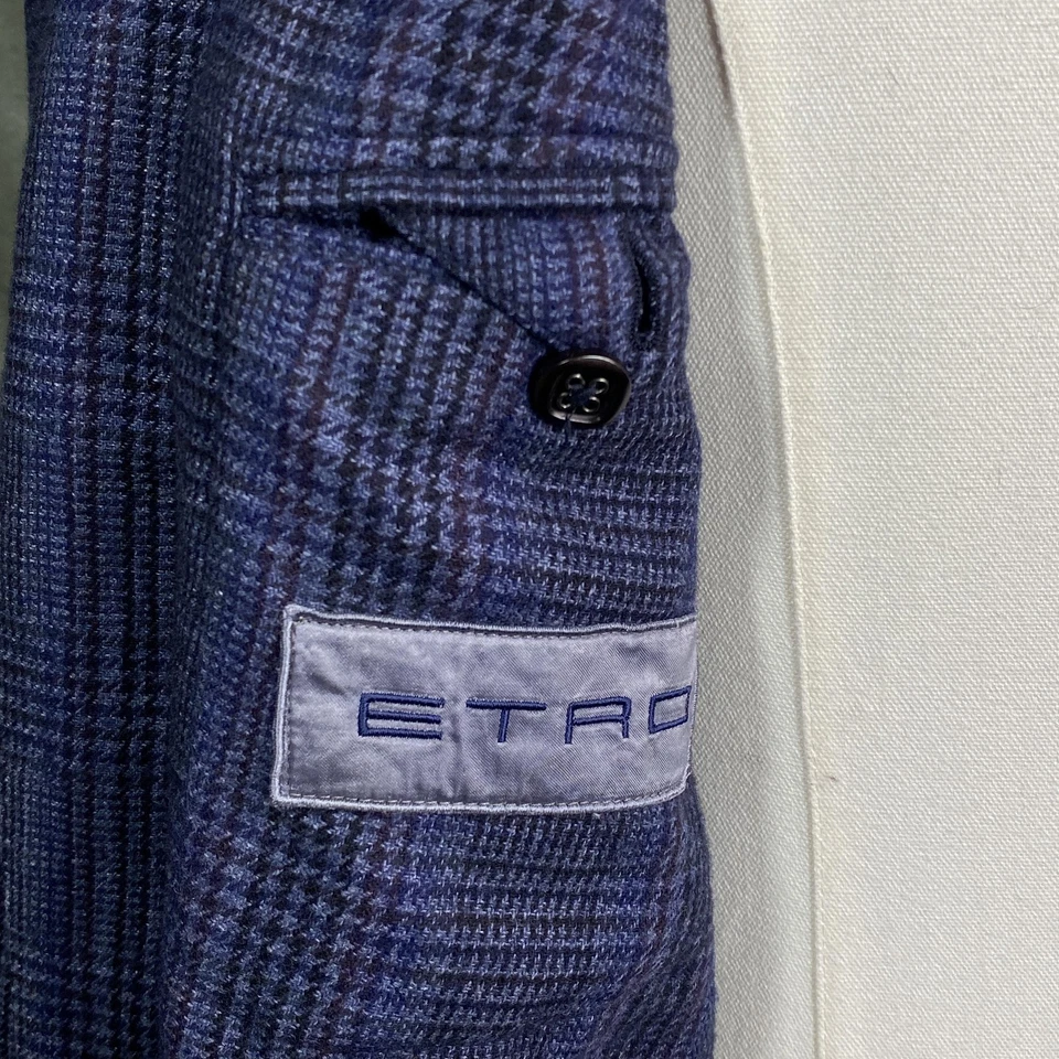 Casaco esportivo masculino Etro Blazer 54 azul xadrez Glen feito na Itália ventilação dupla - Imagem 4 de 4