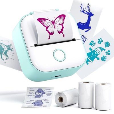 Sticker Printer- Print Pods T02, Mini Printer Sticker Maker with 3 Rolls Tran