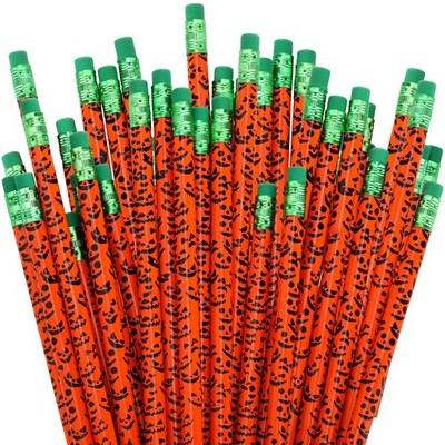 24 Pieces Halloween Pumpkin Pencils Bulk Jack O Lantern Pencils with Green Er...