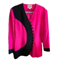 Vintage Morgan Miller Blazer Jacket In Fuchsia ABF Black Size 12 Made In USA 80s