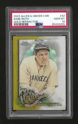 2022 Allen & Ginter Chrome Babe Ruth Yankees #42 Gold Refractor Sp 10/50 PSA 10