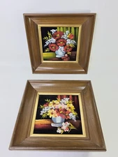 Vintage Audrey Iris Hempen Florida Original Oil Paintings On Velvet Set Of Two
