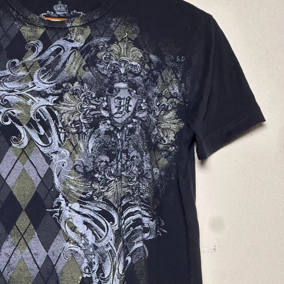 Camiseta Gráfica Helix Hombres L Y2K Punk Argyle Vancoulosa Negra Cuadros Punk Foto 2 de 4