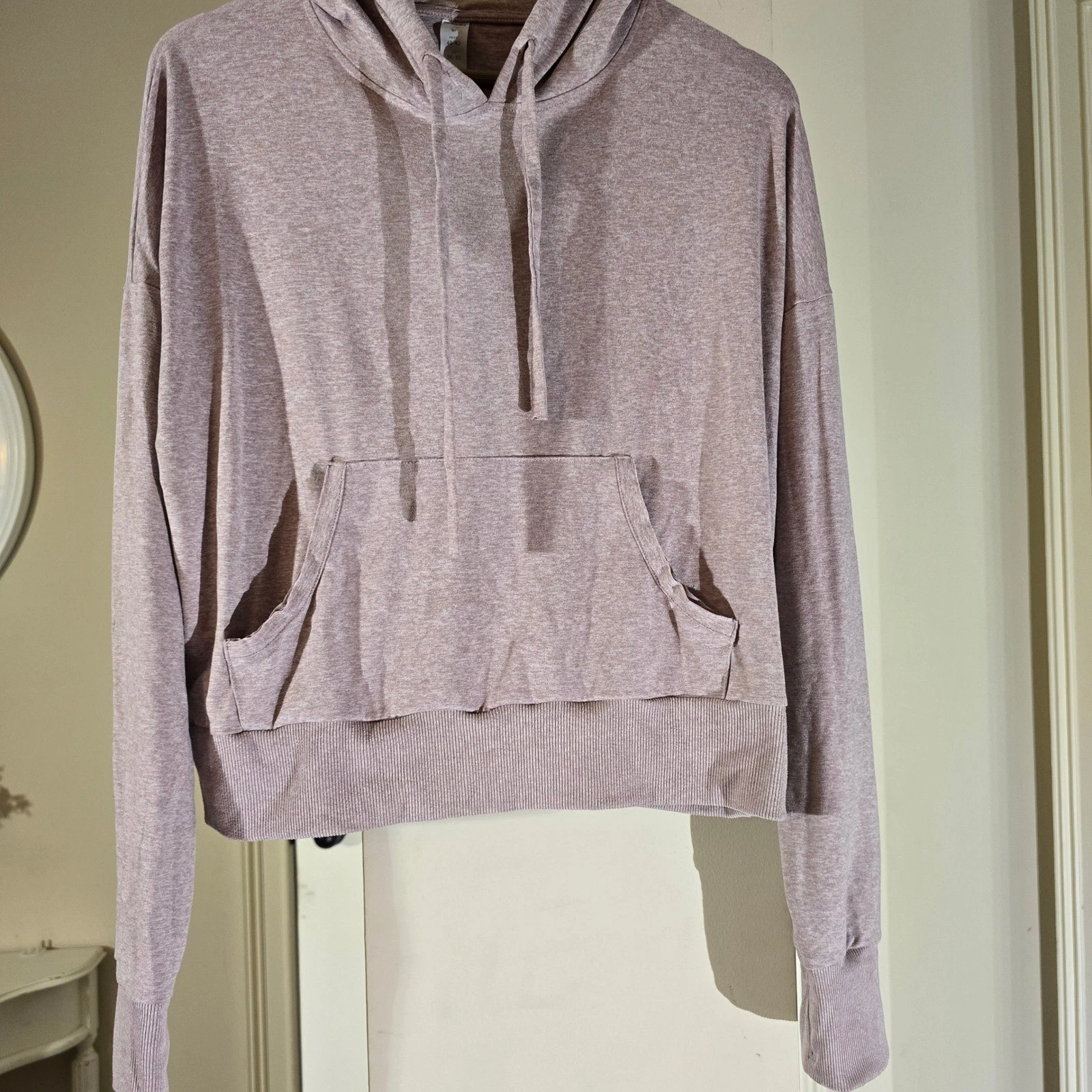 Marika Womens Heathered Mauve Pink Cropped Hoodie Thumbhole Pullover ZLP1120T M