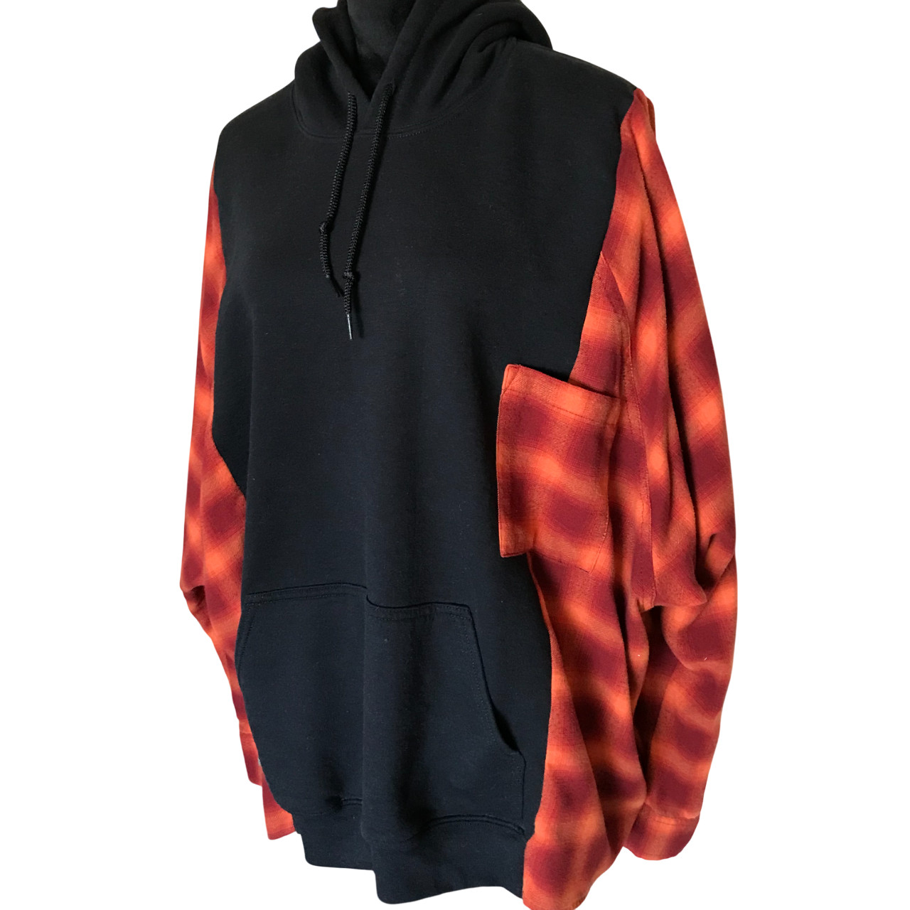Upcycled Pullover Hoodie: Patchwork Red Plaid Fla… - image 4