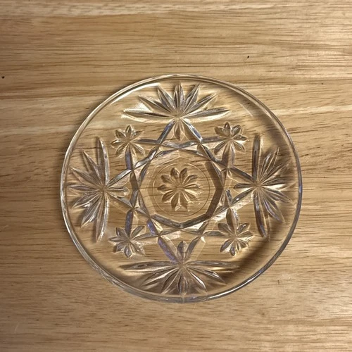 Crystal Vintage Anchor Hocking Prescut Star of David Snack Glass Plate Set Of 8