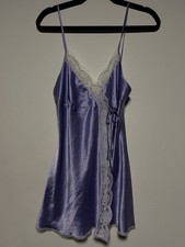 Victoria  s Secret Lavender Satin Slip Dress Lace Trim Y2K Lingerie Size M