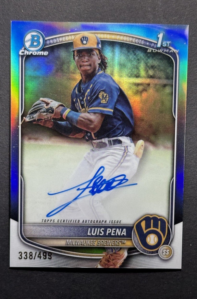 2025 Bowman Chrome Luis Pena 1st Refractor Auto /499 CPA-LP Brewers