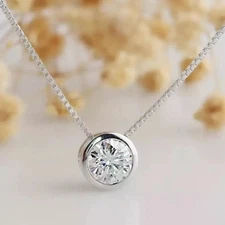 2 Ct Round Bezel Set Solitaire Moissanite Pendant Necklace 925 Sterling Silver