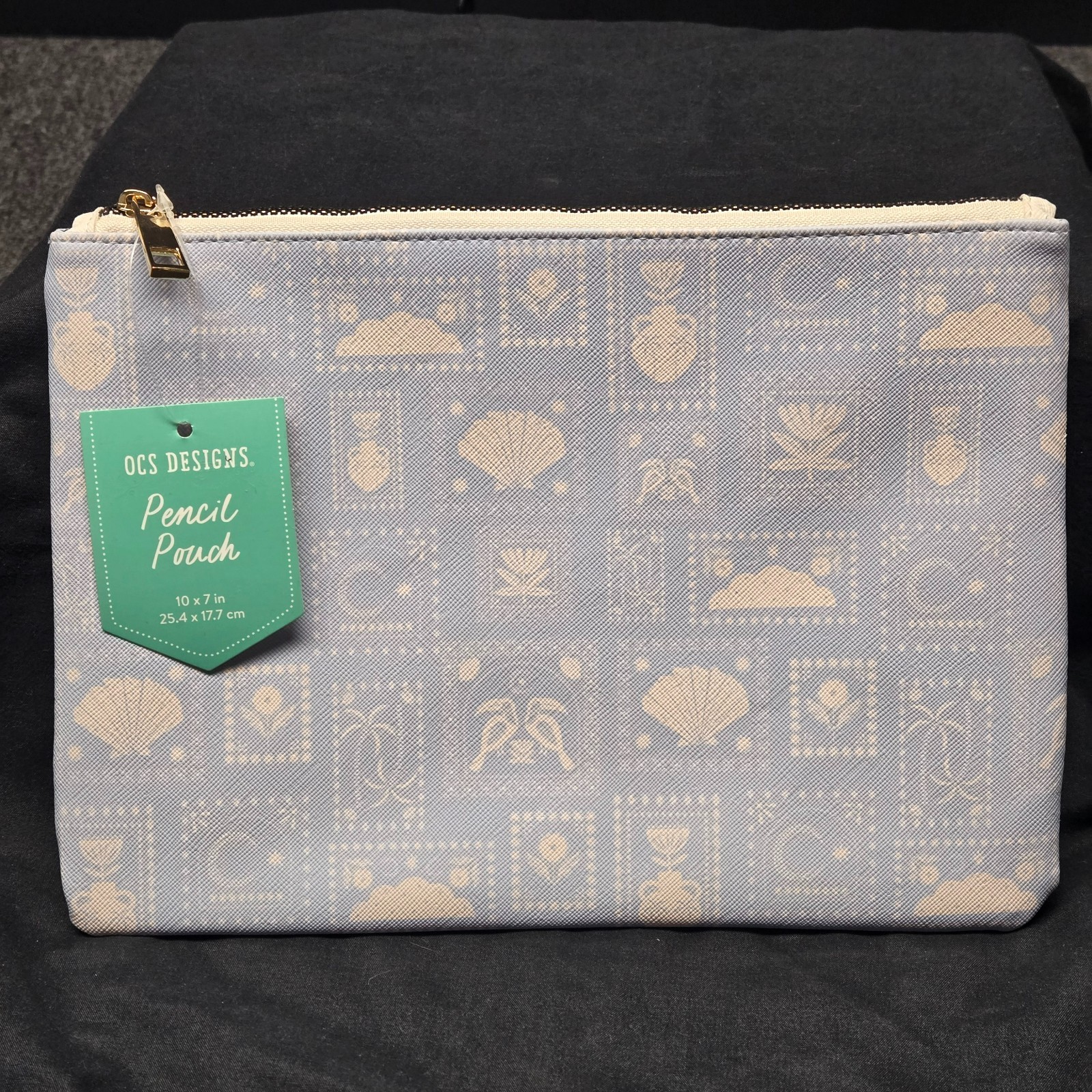 Pouch 10x7 Blue Shells Flowers Bird Nwt Travel Organizer Bag