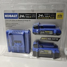 NEW Bundle Kobalt 24V 2-Pack Battery +Charger Kit 2.0+4.0 Ah Lithium-Ion Sealed