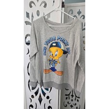 Looney Tunes Tweety Bird Sweatshirt Gray Graphic Pullover Large NWOT Womens