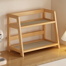 2 Layer Countertop Organizer Multipurpose Kitchen Rack Wooden Storage Shelf