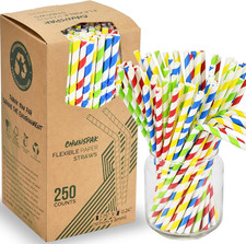 Flexible Paper Drinking Straws,250Count,7.75"Long0.24"Diameter-100 Biodegradable