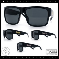 Brush Kush Graffiti Logo Rectangle Sport Horn Rim Plastic Sunglasses