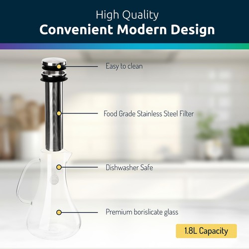 - Alkaline Glass Water Filter Pitcher, High pH Purifier with 1 Alkalizer Filt... - Picture 3 of 8