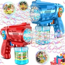 2 Pack Bubble Gun for Kids LED Light Automatic Bubble Blaster with Solution Outd