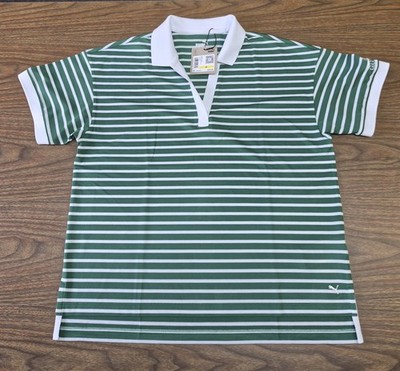 NWT Puma Women s Green & White Striped Polo Shirt   Size M