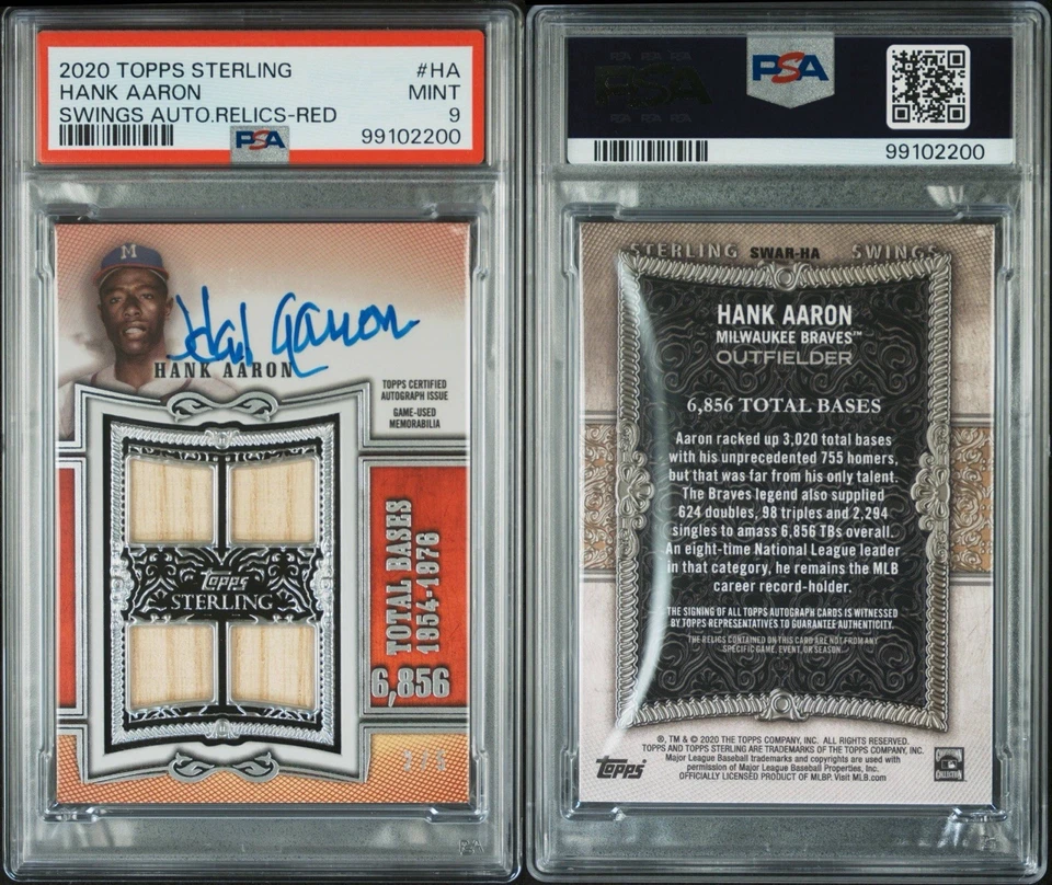 Hank Aaron /5 On Card Auto Game Used Relic 2020 Topps Sterling MINT PSA 9 POP 1 - Image 3 of 3