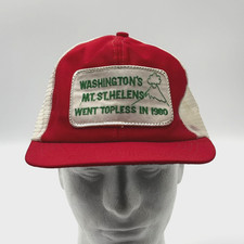 Vintage 80s Mt St Helens Went Topless 1980 Trucker Hat USA Snapback Red