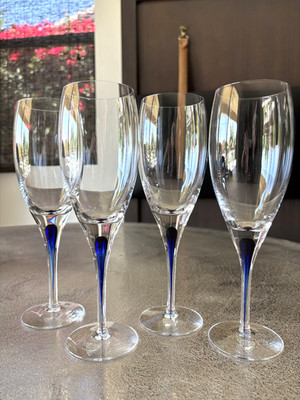 Set of 4 ORREFORS INTERMEZZO BLUE Claret Red Wine Glasses 8 3/4'' MINT