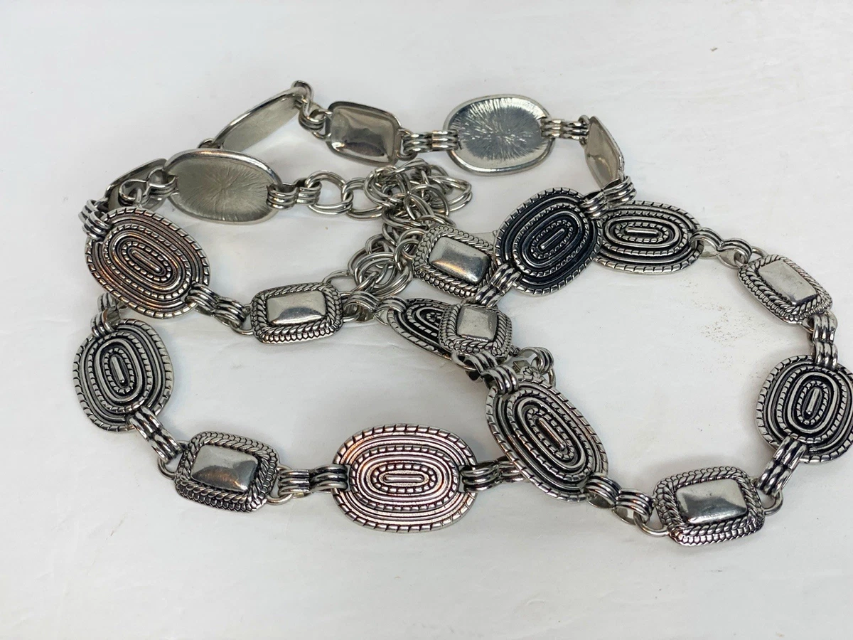 Vintage Silver Tone Chain Belt Openwork Disc Waist Belt Adjustable to 48” Vintage Silver Link Belt – Dovetail main image 2