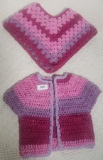 Hand Crochet Baby Cardigan Poncho Shawl Infant 0-3m Girl Handmade Shower Gift  