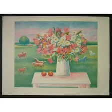 European print lithograph "Bouquet" by Kowalski 54X75cm