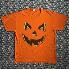 Adult Orange Fruit Of The Loom Halloween Pumpkin Shirt Size L Scary Pumpkin