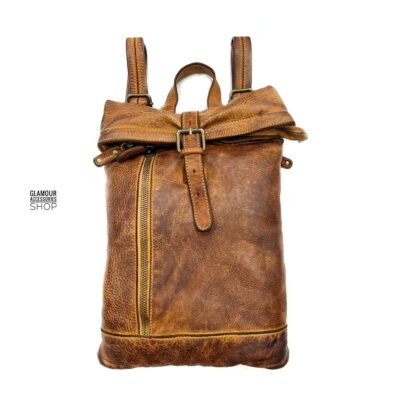 Mini Rucksack Herren Damen Handarbeit Echtleder Vintage 3 Reißverschlüsse MADE IN ITALY