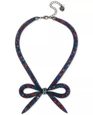 NEW BETSEY JOHNSON HEMATITE TONE,MESH FILLED MULTI COLOR CRYSTALS BOW NECKLACE