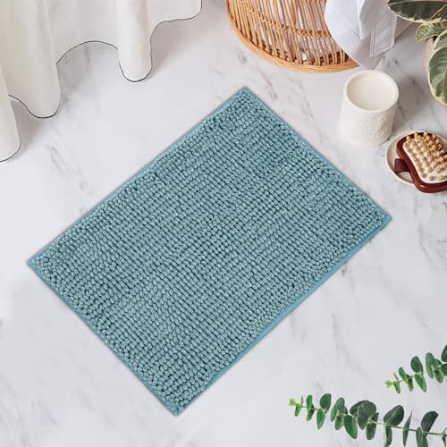 Chenille Bathroom Rugs Mat Non-Slip Bath Mat for Bathroom 24"x17" Aqua Heather - Picture 2 of 6
