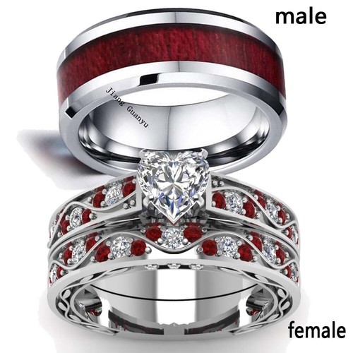 Talla 6-13 Par de Anillos de Acero Inoxidable Para Hombres Anillo Corazón Circonio Para Mujeres Juegos de Anillo de Boda | eBay