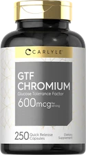 GTF Chromium 600 mcg | 250 Capsules | Glucose Tolerance Factor | by Carlyle