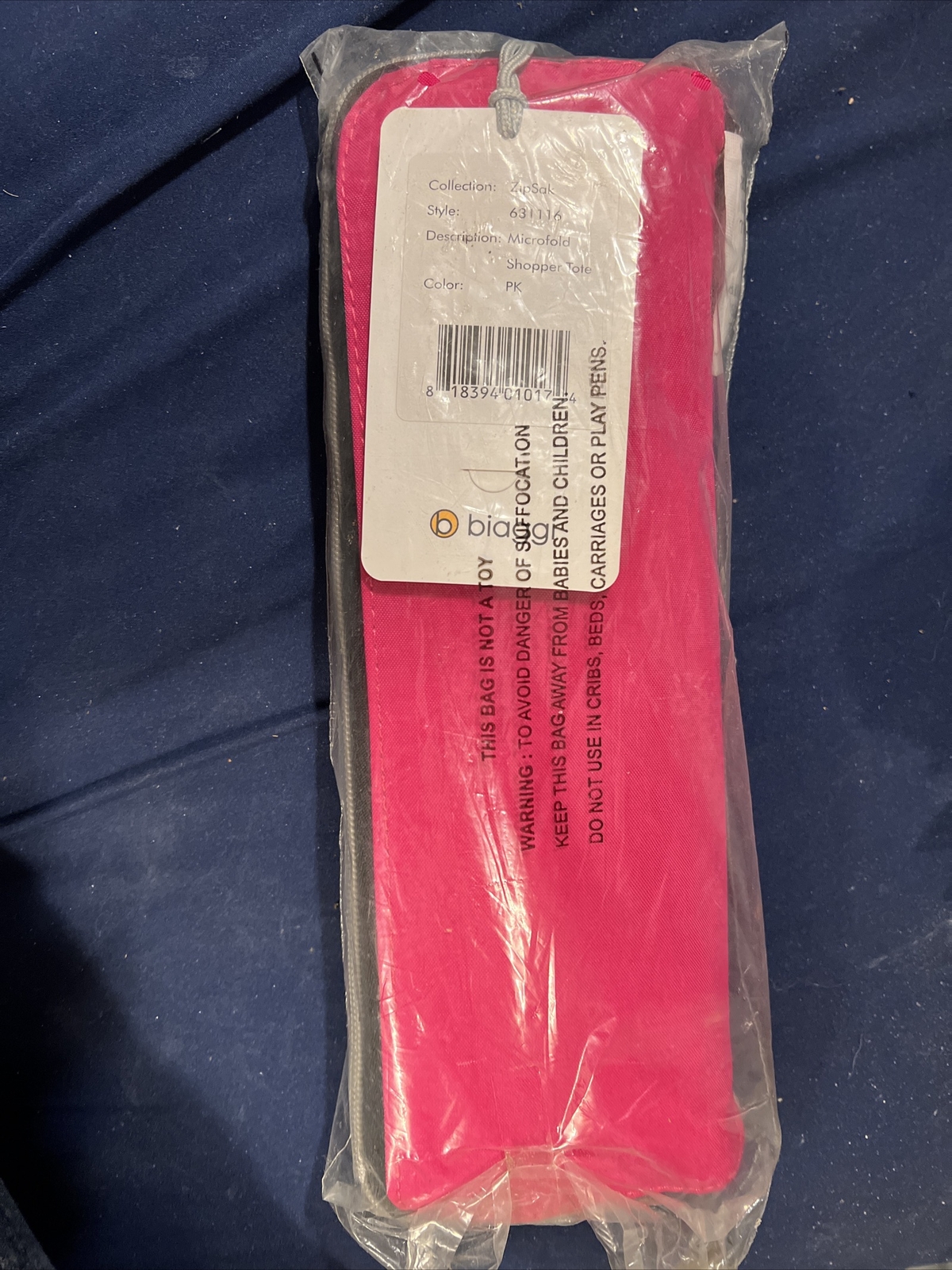Biaggi ZipSak 631116 Microfold Foldable Shopper Tote. Pink. NEW
