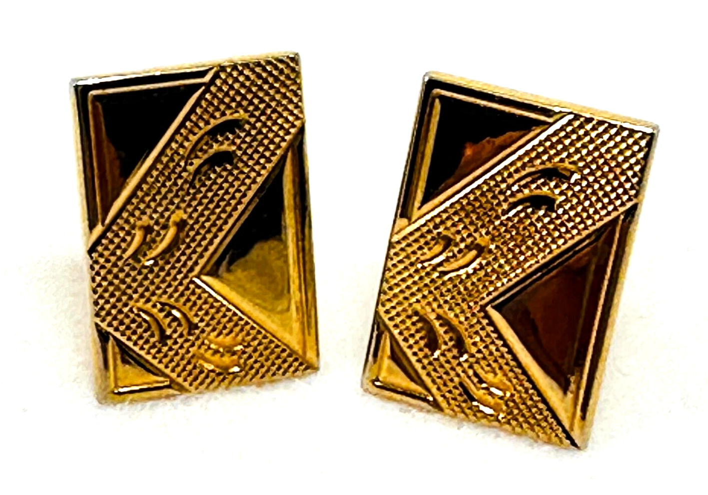 Cuff Links Gold Tone Rectangular Textured Pattern… - image 2