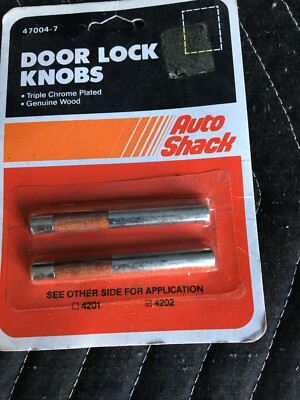 Vintage Auto Shack 4202 Chrome Wood Grain  Anti Theft Door Lock Knobs  Ford/GM